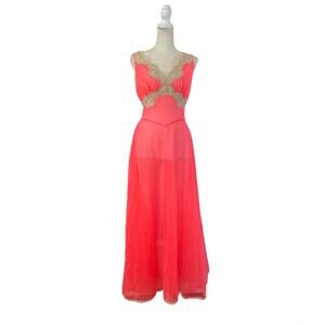 Vintage 60s Aristocraft Negligee Maxi Dress Neon Pink Lingerie Wedding